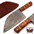 Personalized Damascus Steel Cleaver Chopper Chef Kitchen Knife Heavy Duty Damascus Handle Walnut Wood with Leather Sheath