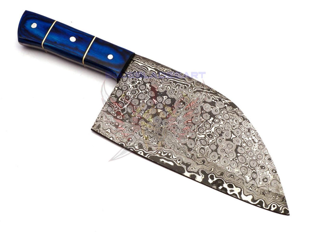 Personalized Damascus Steel Cleaver Chopper Chef Kitchen Knife Heavy Duty Damascus Handle Walnut Wood with Leather Sheath