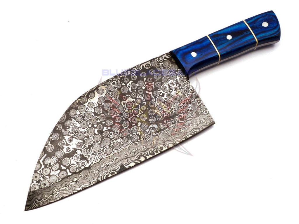 Personalized Damascus Steel Cleaver Chopper Chef Kitchen Knife Heavy Duty Damascus Handle Walnut Wood with Leather Sheath