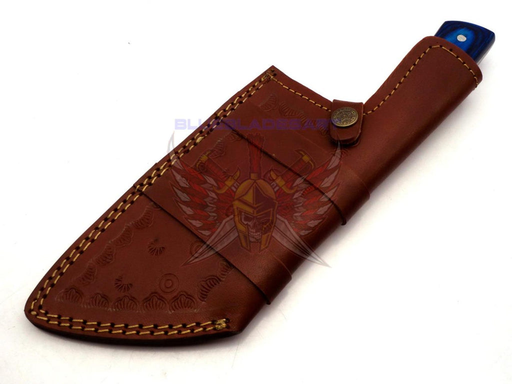 Personalized Damascus Steel Cleaver Chopper Chef Kitchen Knife Heavy Duty Damascus Handle Walnut Wood with Leather Sheath