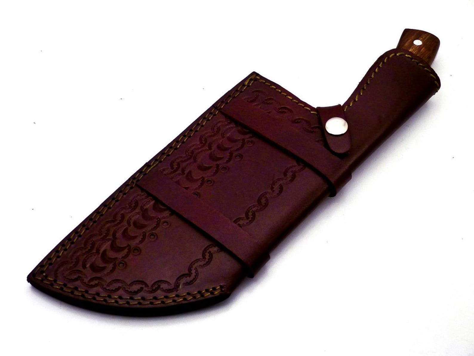 Personalized Damascus Steel Cleaver Chopper Chef Kitchen Knife Heavy Duty Damascus Handle Walnut Wood with Leather Sheath