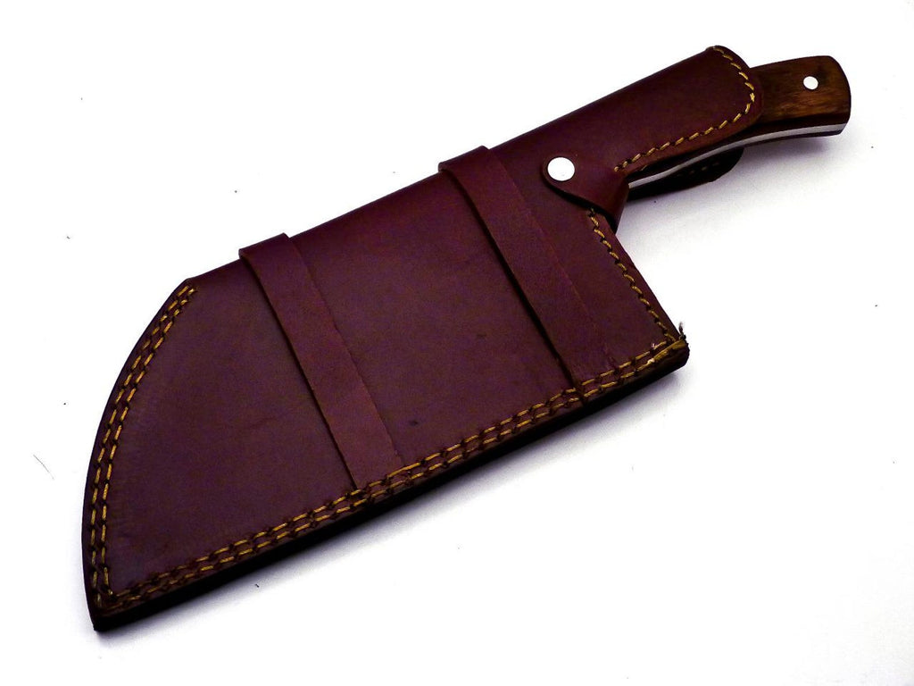 Personalized Damascus Steel Cleaver Chopper Chef Kitchen Knife Heavy Duty Damascus Handle Walnut Wood with Leather Sheath