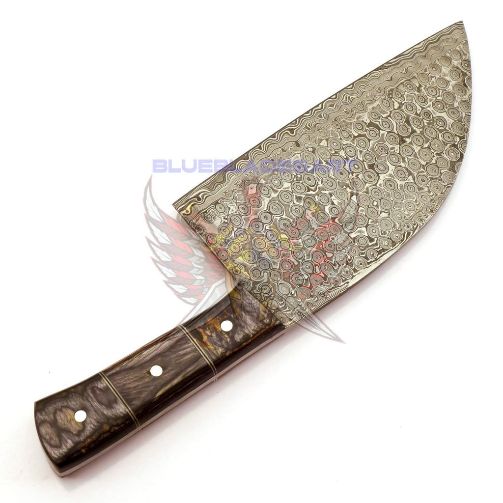 Personalized Damascus Steel Cleaver Chopper Chef Kitchen Knife Heavy Duty Damascus Handle Walnut Wood with Leather Sheath
