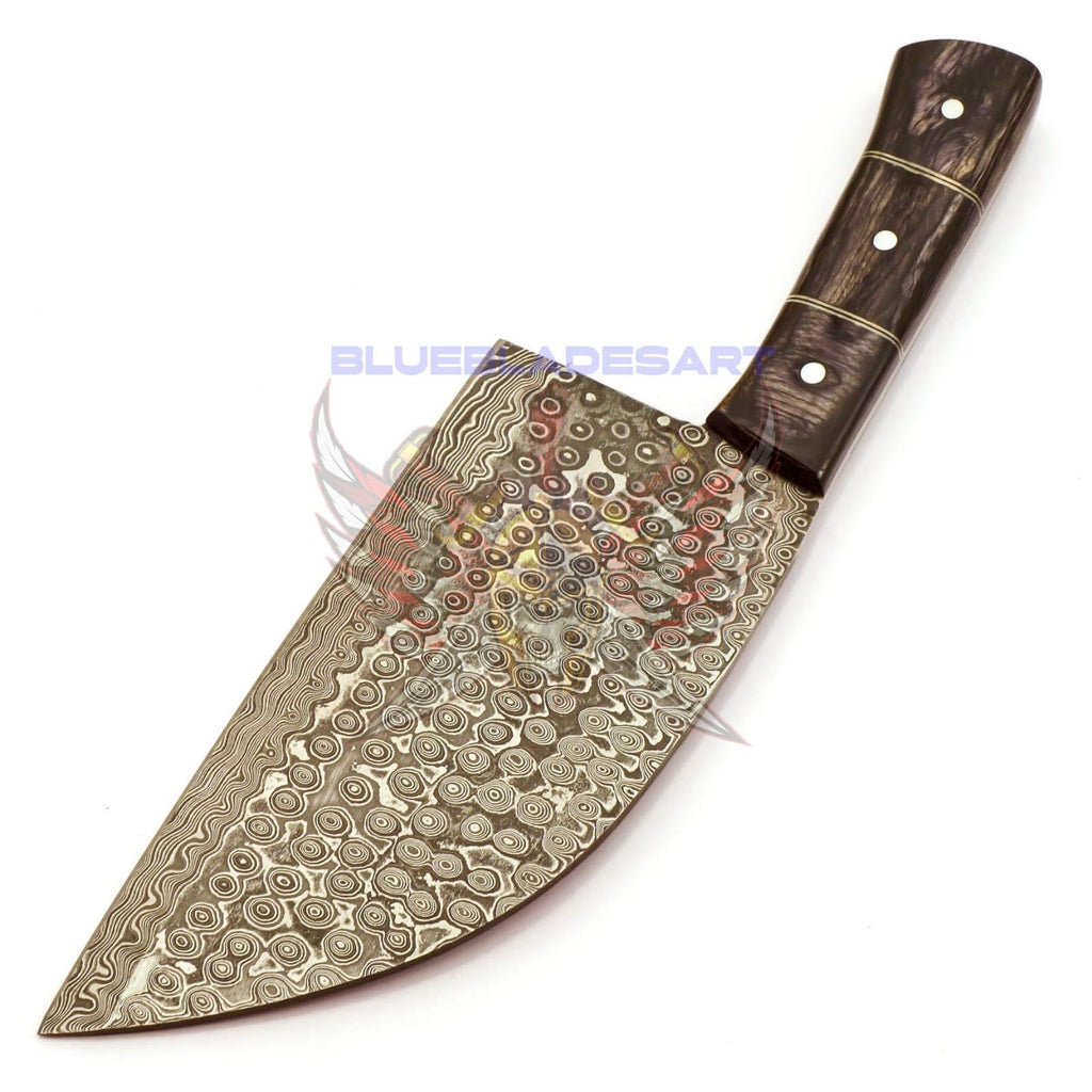 Personalized Damascus Steel Cleaver Chopper Chef Kitchen Knife Heavy Duty Damascus Handle Walnut Wood with Leather Sheath