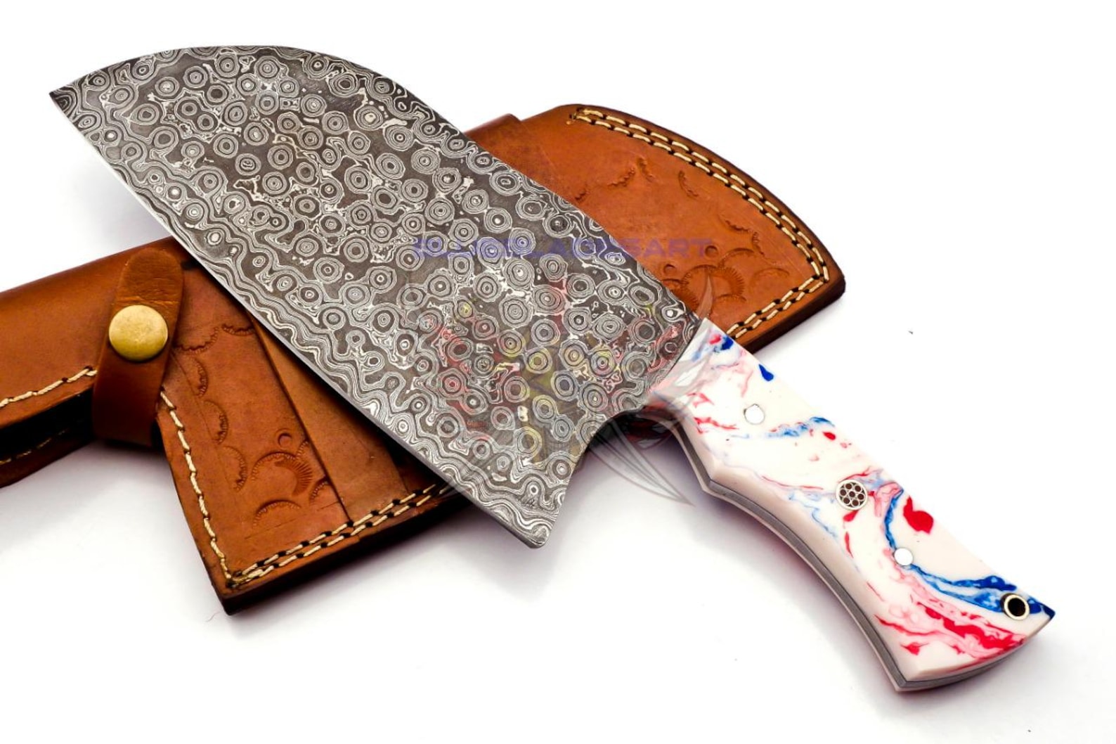 Personalized Carbon Steel Chef Kitchen Cleaver Knife Chef Knife Heavy Duty Handle Made of Resin with Leather Sheath