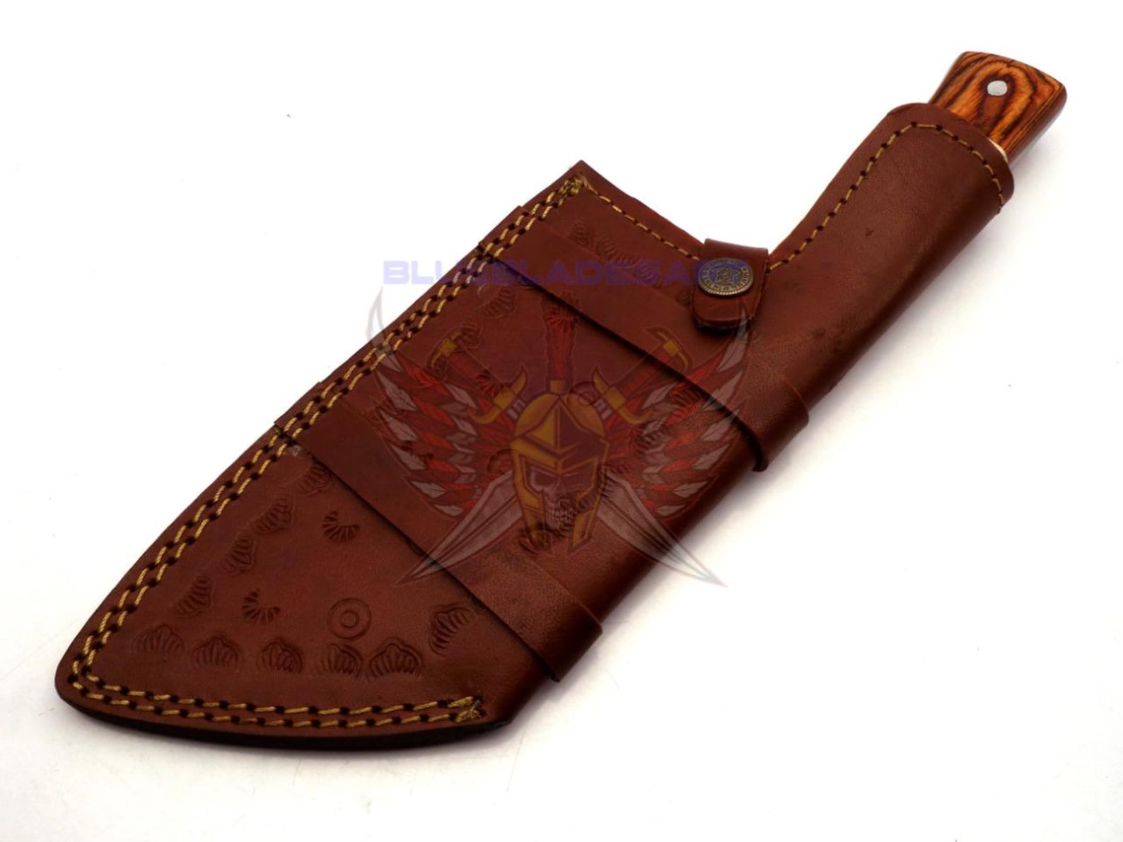 Personalized Damascus Steel Cleaver Chopper Chef Kitchen Knife Heavy Duty Damascus Handle Walnut Wood with Leather Sheath