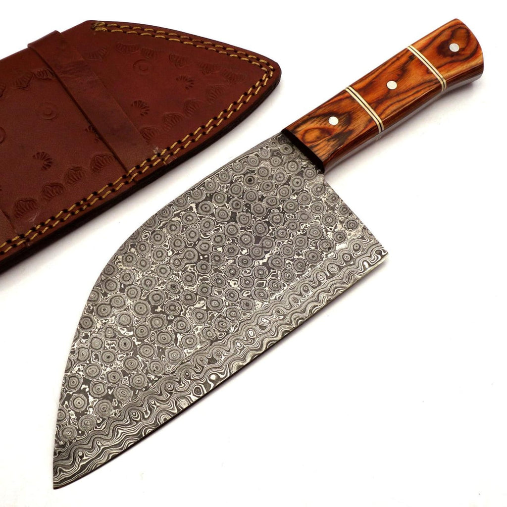 Personalized Damascus Steel Cleaver Chopper Chef Kitchen Knife Heavy Duty Damascus Handle Walnut Wood with Leather Sheath