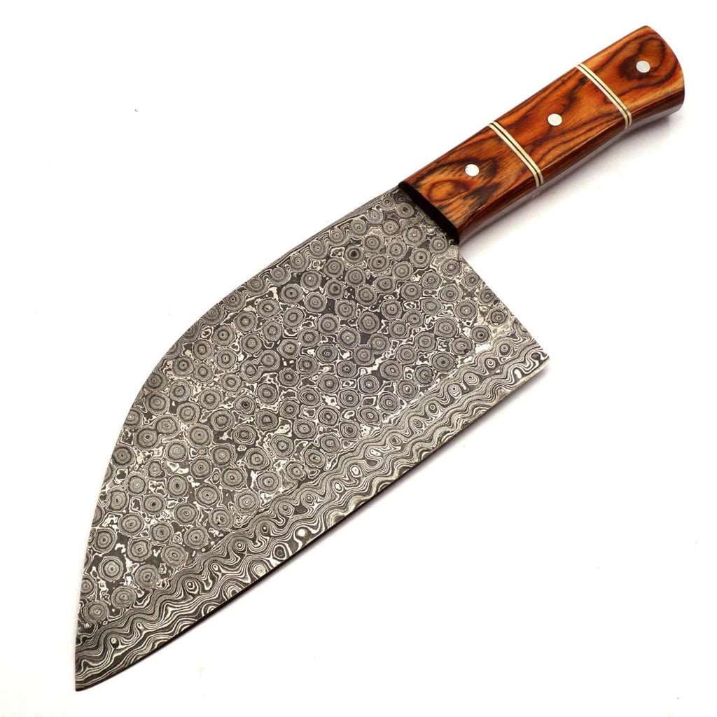 Personalized Damascus Steel Cleaver Chopper Chef Kitchen Knife Heavy Duty Damascus Handle Walnut Wood with Leather Sheath