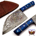 Personalized Damascus Steel Cleaver Chopper Chef Kitchen Knife Heavy Duty Damascus Handle Walnut Wood with Leather Sheath