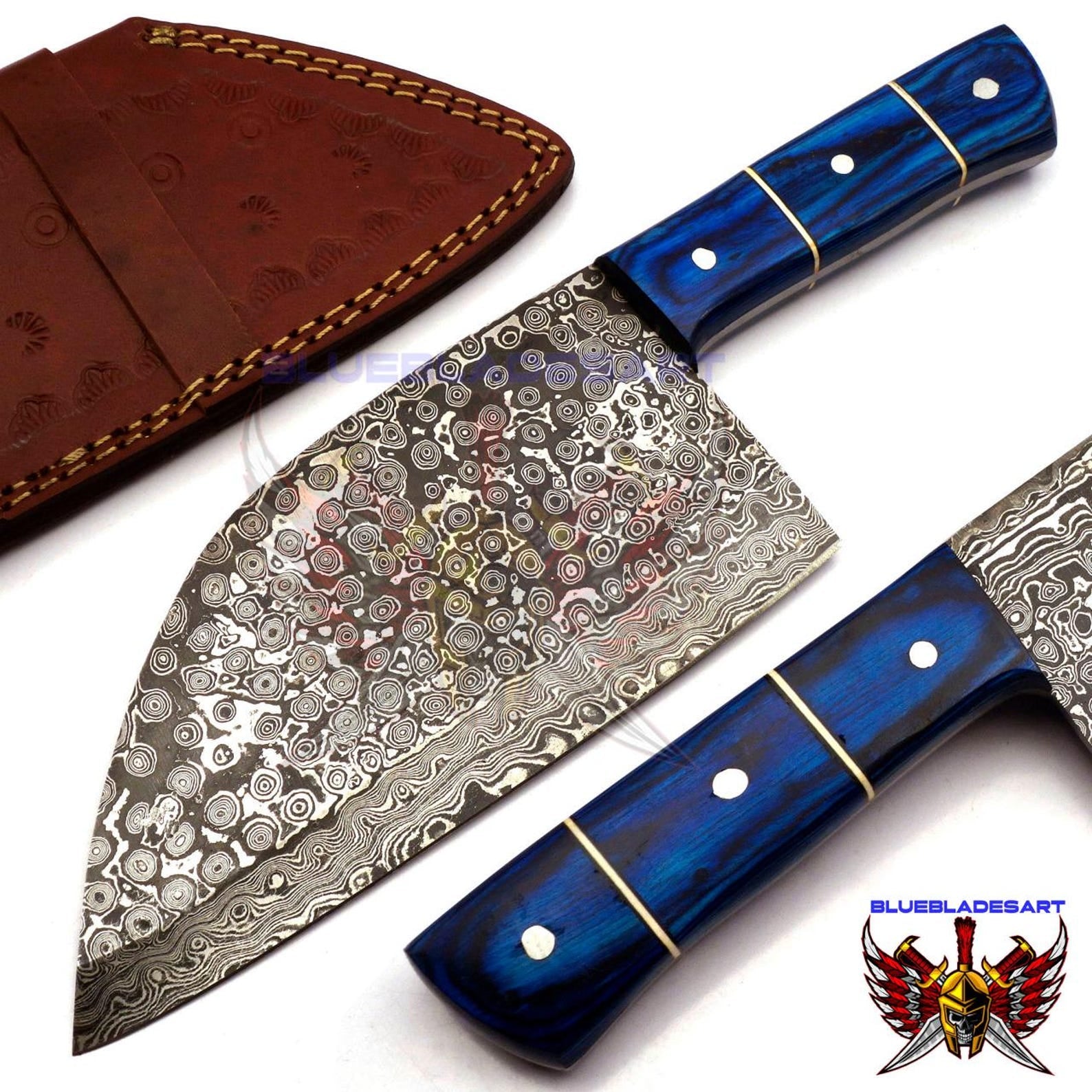 Personalized Damascus Steel Cleaver Chopper Chef Kitchen Knife Heavy Duty Damascus Handle Walnut Wood with Leather Sheath