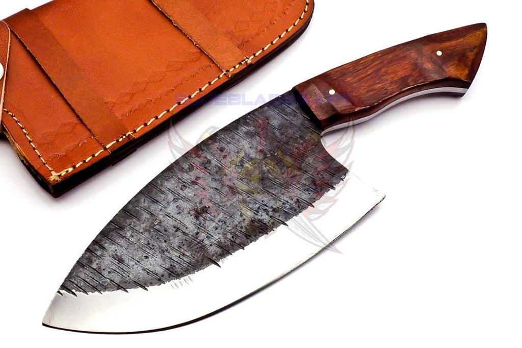 SDPersonalized Carbon Steel Chef Kitchen Cleaver Knife Chef Knife Heavy Duty Handle Rose Wood with Leather Sheath