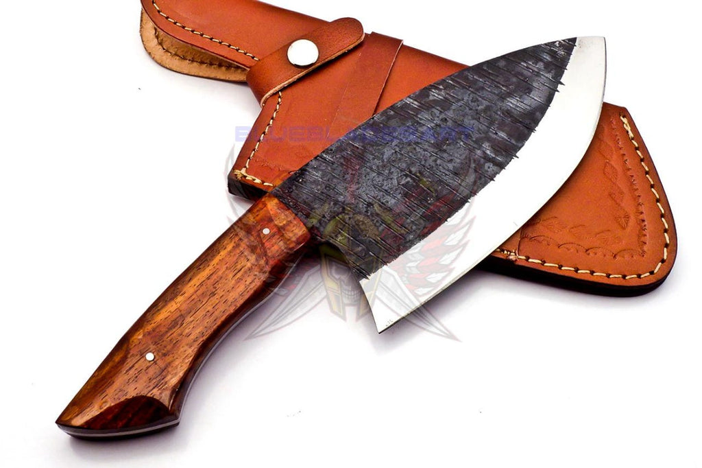 SDPersonalized Carbon Steel Chef Kitchen Cleaver Knife Chef Knife Heavy Duty Handle Rose Wood with Leather Sheath