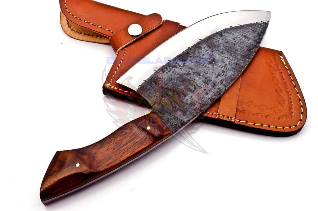 SDPersonalized Carbon Steel Chef Kitchen Cleaver Knife Chef Knife Heavy Duty Handle Rose Wood with Leather Sheath