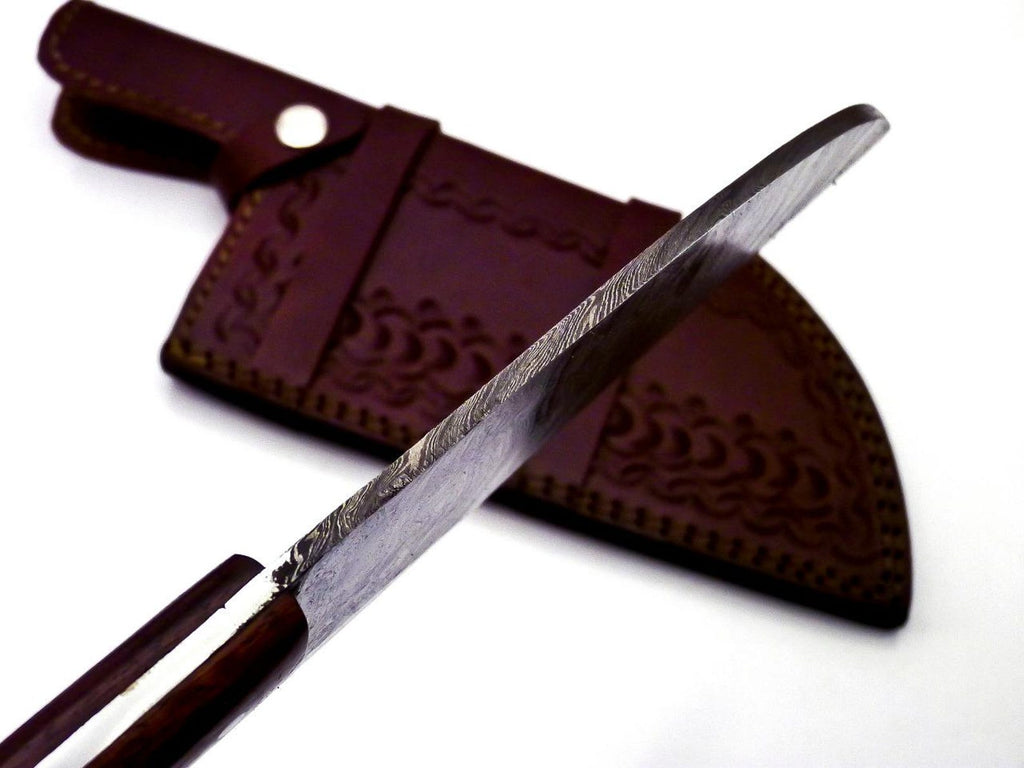 Personalized Damascus Steel Cleaver Chopper Chef Kitchen Knife Heavy Duty Damascus Handle Walnut Wood with Leather Sheath