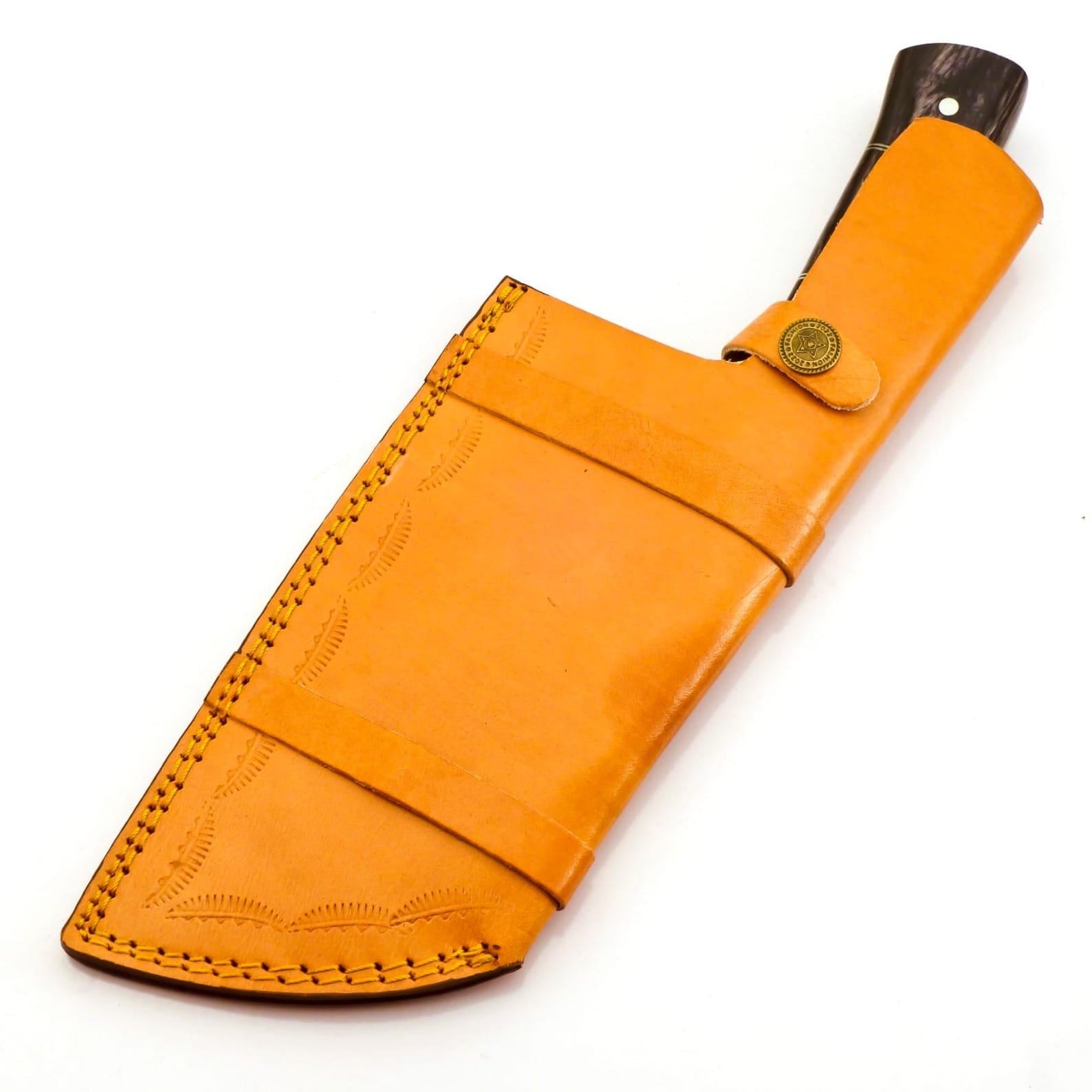 Personalized Damascus Steel Cleaver Chopper Chef Kitchen Knife Heavy Duty Damascus Handle Walnut Wood with Leather Sheath