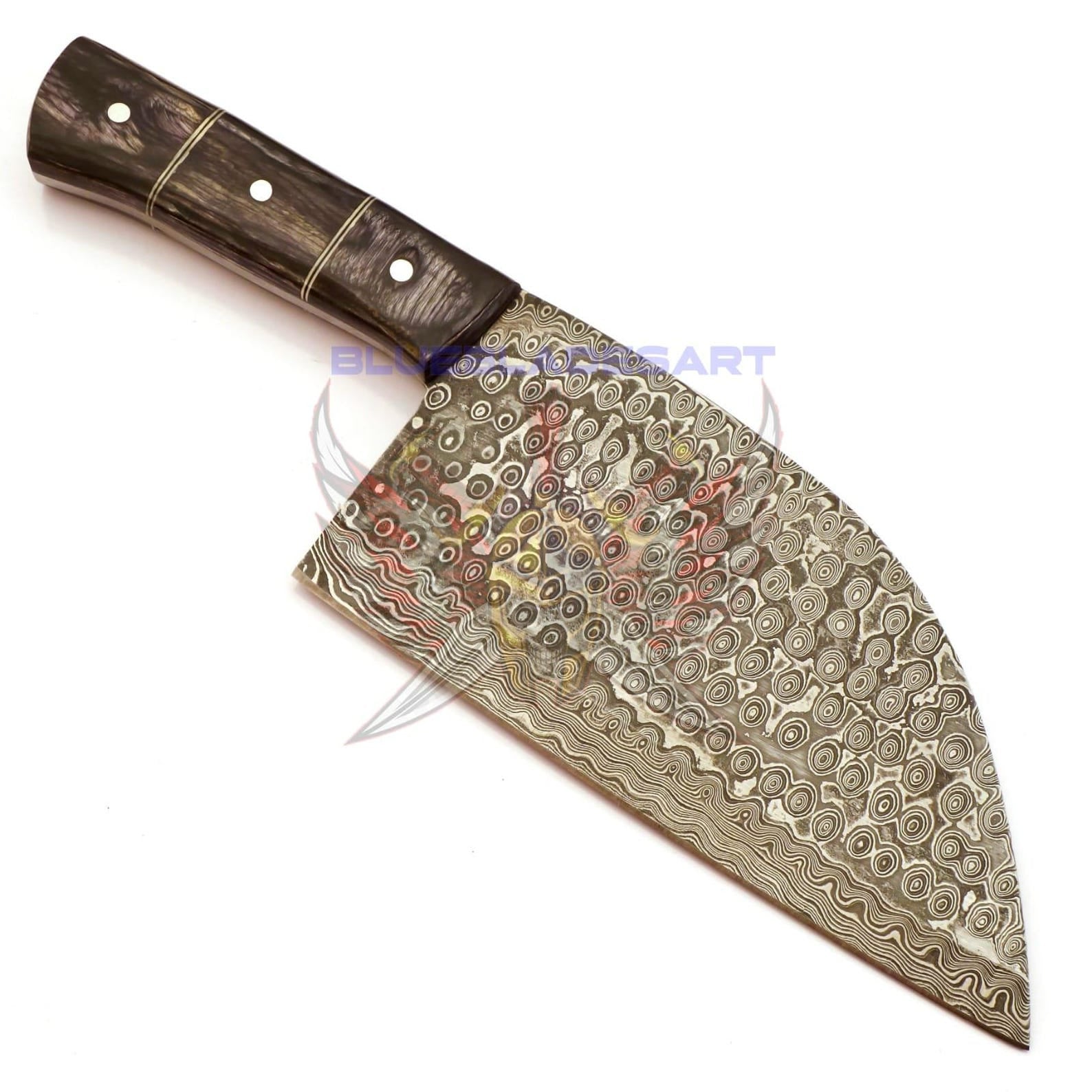 Personalized Damascus Steel Cleaver Chopper Chef Kitchen Knife Heavy Duty Damascus Handle Walnut Wood with Leather Sheath