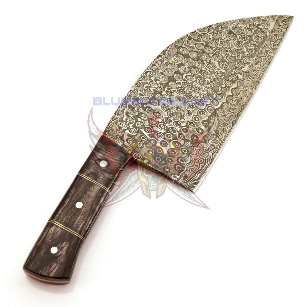 Personalized Damascus Steel Cleaver Chopper Chef Kitchen Knife Heavy Duty Damascus Handle Walnut Wood with Leather Sheath