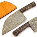 Personalized Damascus Steel Cleaver Chopper Chef Kitchen Knife Heavy Duty Damascus Handle Walnut Wood with Leather Sheath