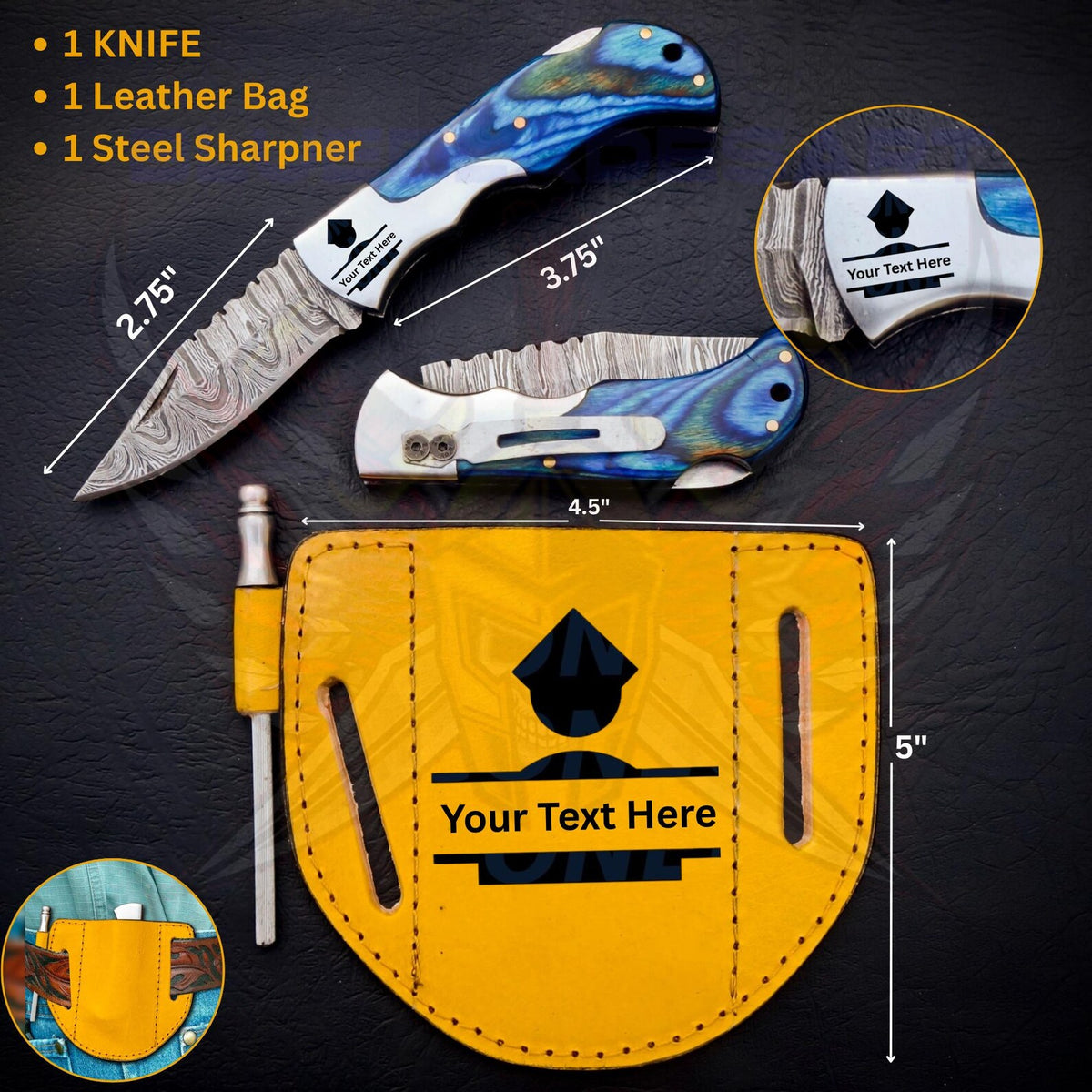 Handmade Damascus Pocket Knife Folding Knife comes with a knife sharpener, Gift For Groomsmen, Wedding Gift knife, Gift for Groom