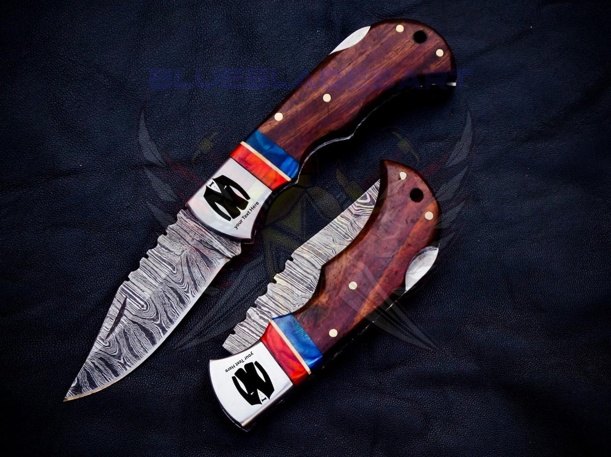 Handmade Damascus Pocket Knife Folding Knife comes with a knife sharpener, Gift For Groomsmen, Wedding Gift knife, Gift for Groom