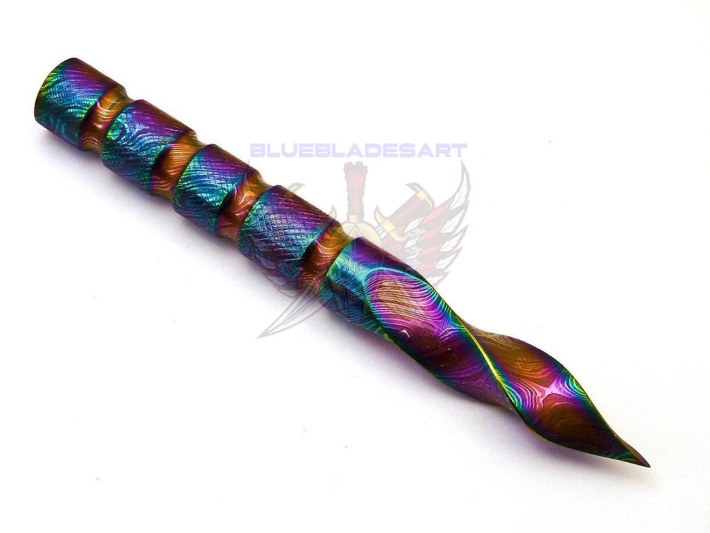 Personalized 6.5 inch Custom Forged Hunter Damascus Steel Tri Dagger Hand Forged Twisted Pattern Kris Dagger W Leather Cover