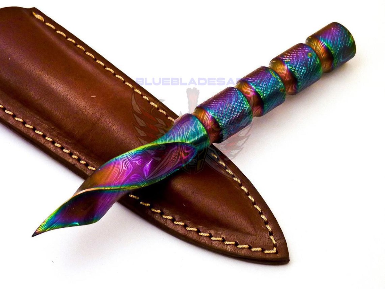 Personalized 6.5 inch Custom Forged Hunter Damascus Steel Tri Dagger Hand Forged Twisted Pattern Kris Dagger W Leather Cover