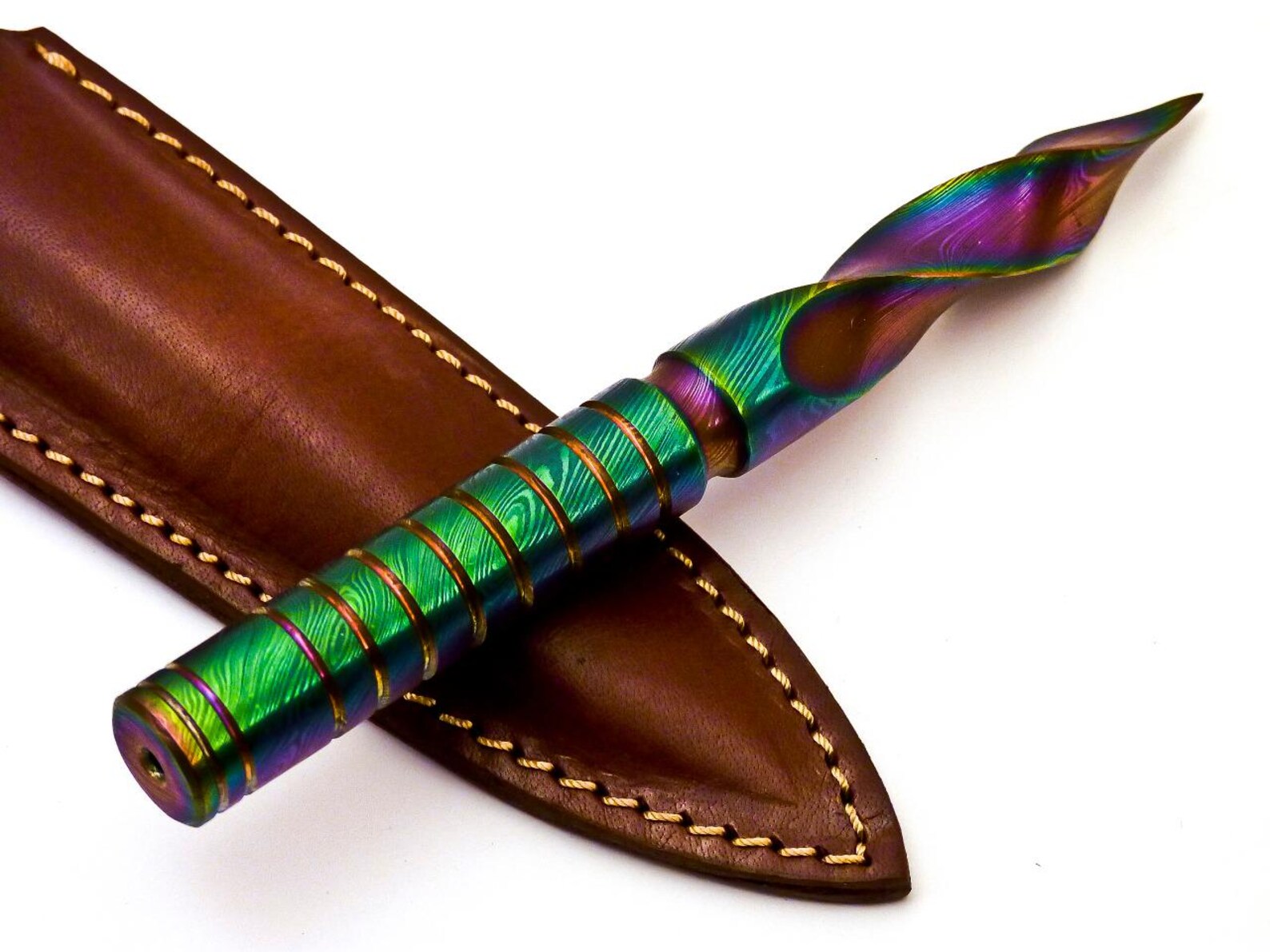 Personalized 6.5 inch Custom Forged Hunter Damascus Steel Tri Dagger Hand Forged Twisted Pattern Kris Dagger W Leather Cover