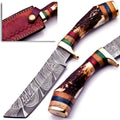 Personalized 8 inch Damascus Steel Hunting knife Handle Deer Antler W leather Cover