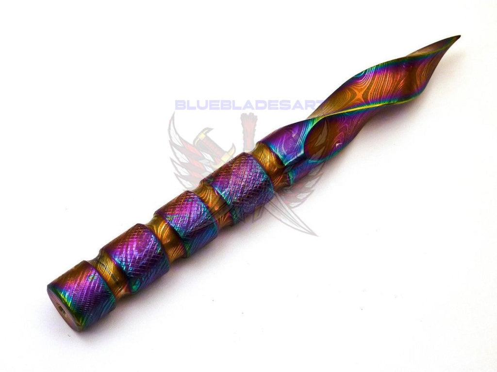 Personalized 6.5 inch Custom Forged Hunter Damascus Steel Tri Dagger Hand Forged Twisted Pattern Kris Dagger W Leather Cover