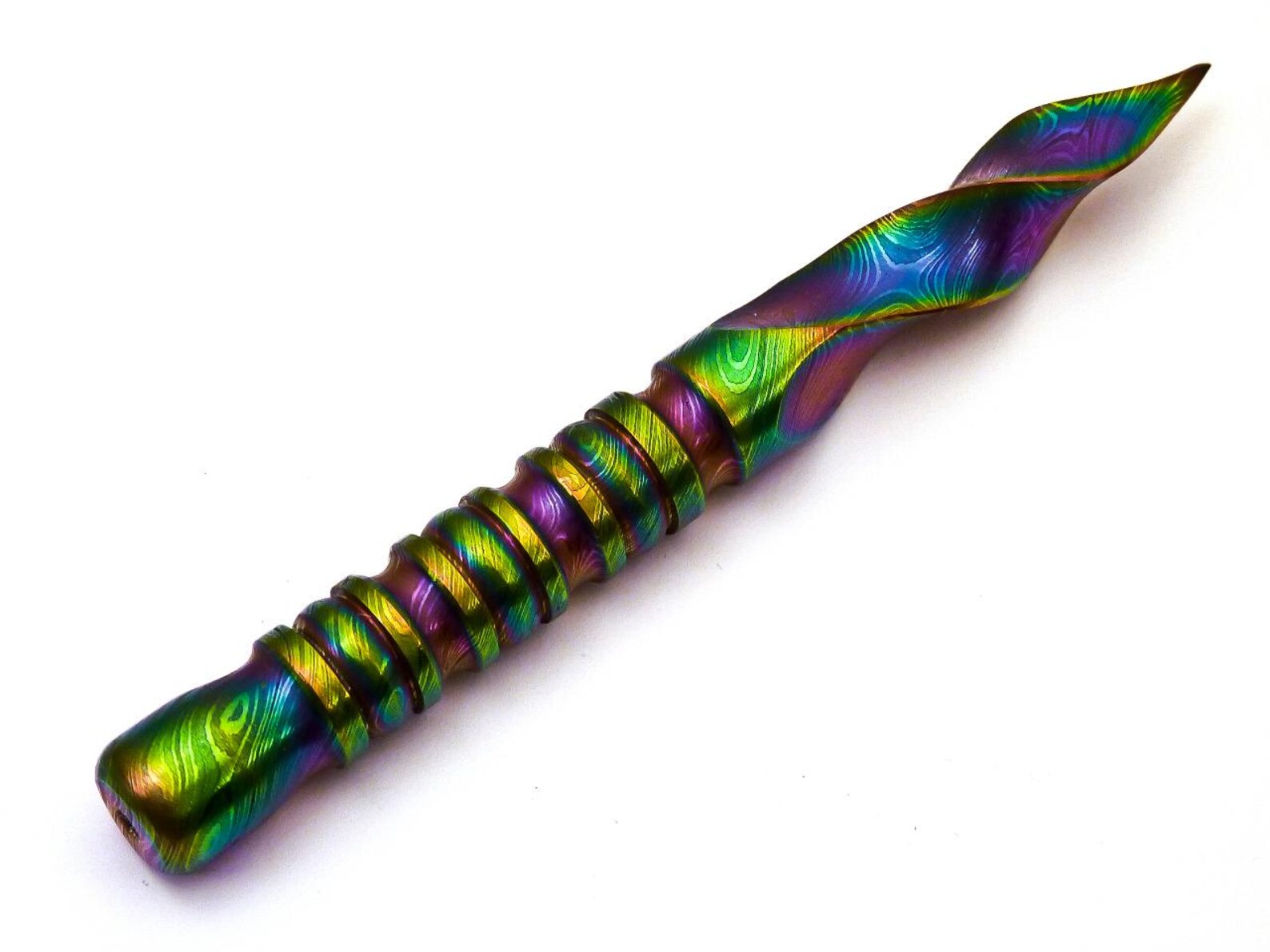 Personalized 6.5 inch Custom Forged Hunter Damascus Steel Tri Dagger Hand Forged Twisted Pattern Kris Dagger W Leather Cover