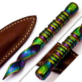 Personalized 6.5 inch Custom Forged Hunter Damascus Steel Tri Dagger Hand Forged Twisted Pattern Kris Dagger W Leather Cover