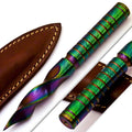 Personalized 6.5 inch Custom Forged Hunter Damascus Steel Tri Dagger Hand Forged Twisted Pattern Kris Dagger W Leather Cover