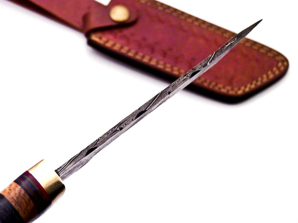 Personalized 8 inch Damascus Steel Hunting knife Handle Deer Antler W leather Cover
