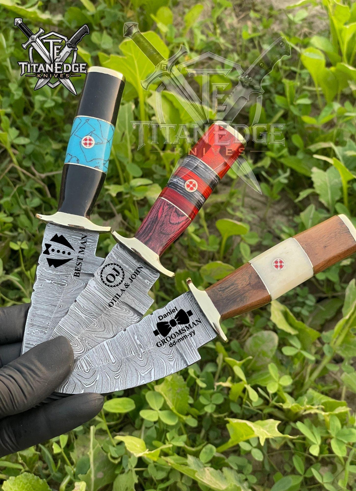 Personalized Handmade Damascus Steel Hunting Knife, Custom Fixed Blade Knife, Wood Handle, EDC Knife, Camping Gift for Men