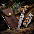 Personalized Handmade Damascus Steel Pocket Knife Celtic Knife Wood Handle, Folding Knife, Groomsmen Gifts, Anniversary Gifts for Husband