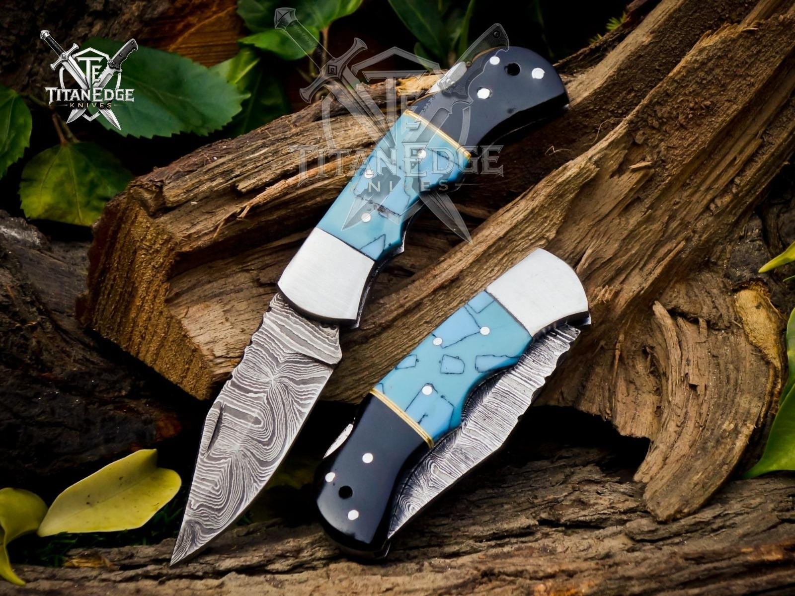 Personalized Handmade Damascus Steel Pocket Knife Celtic Knife Wood Handle, Folding Knife, Groomsmen Gifts, Anniversary Gifts for Husband