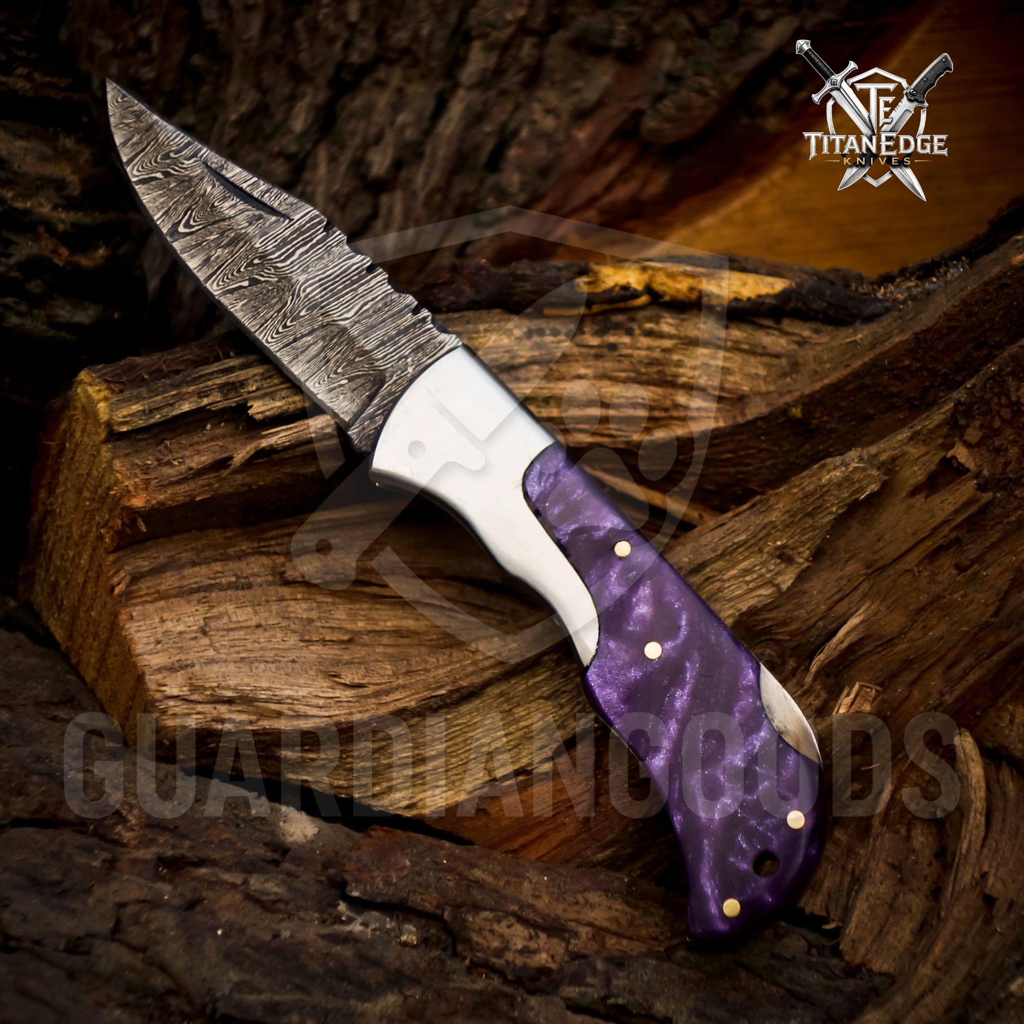 Personalized Handmade Damascus Steel Pocket Knife, American Flag designs, Wood Handle, Folding Knife, Anniversary Gifts for Husband