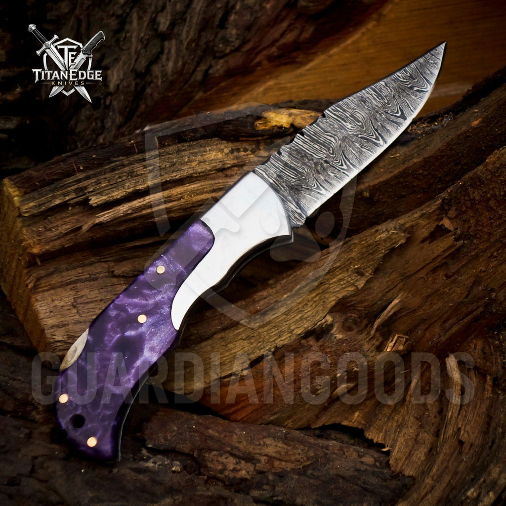 Personalized Handmade Damascus Steel Pocket Knife, American Flag designs, Wood Handle, Folding Knife, Anniversary Gifts for Husband