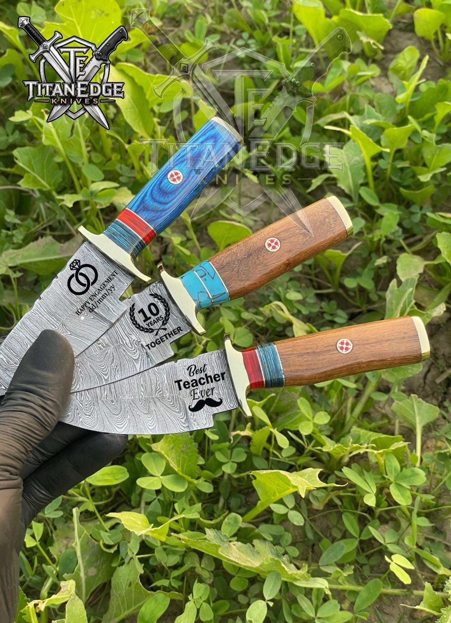 Personalized Handmade Damascus Steel Hunting Knife, Custom Fixed Blade Knife, Wood Handle, EDC Knife, Camping Gift for Men