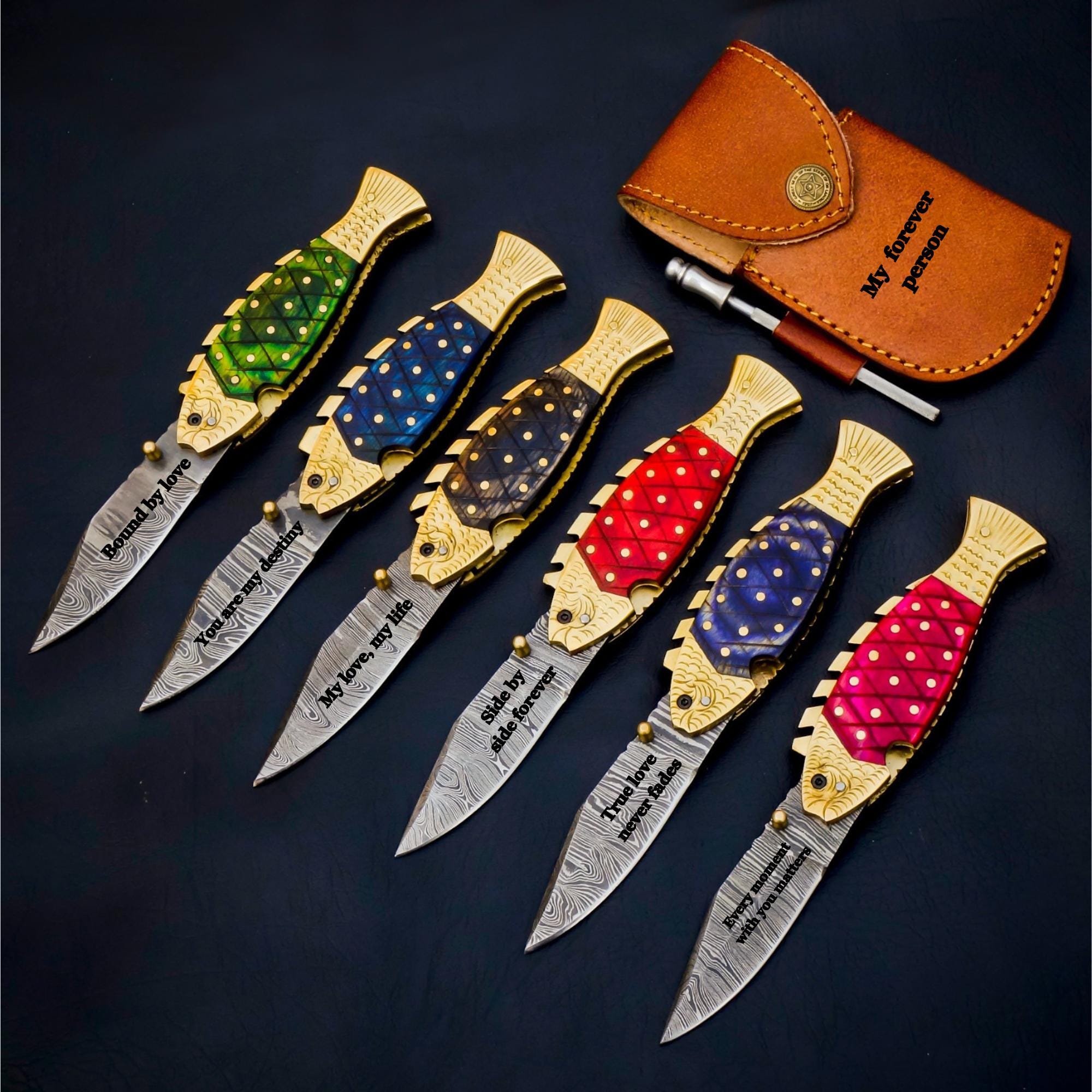 Personalization Handmade Damascus Steel Fish Knife, Special Occasion Gift, Anniversary gift for Husband, boyfriend, Father's Day gift