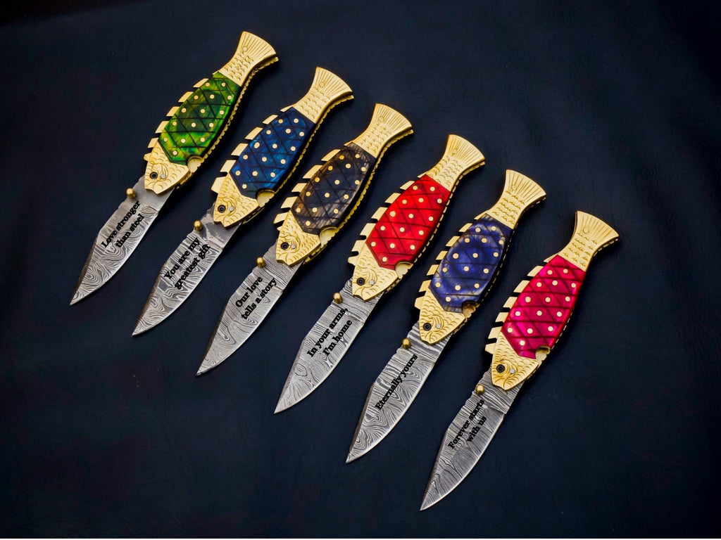 Personalization Handmade Damascus Steel Fish Knife, Special Occasion Gift, Anniversary gift for Husband, boyfriend, Father's Day gift