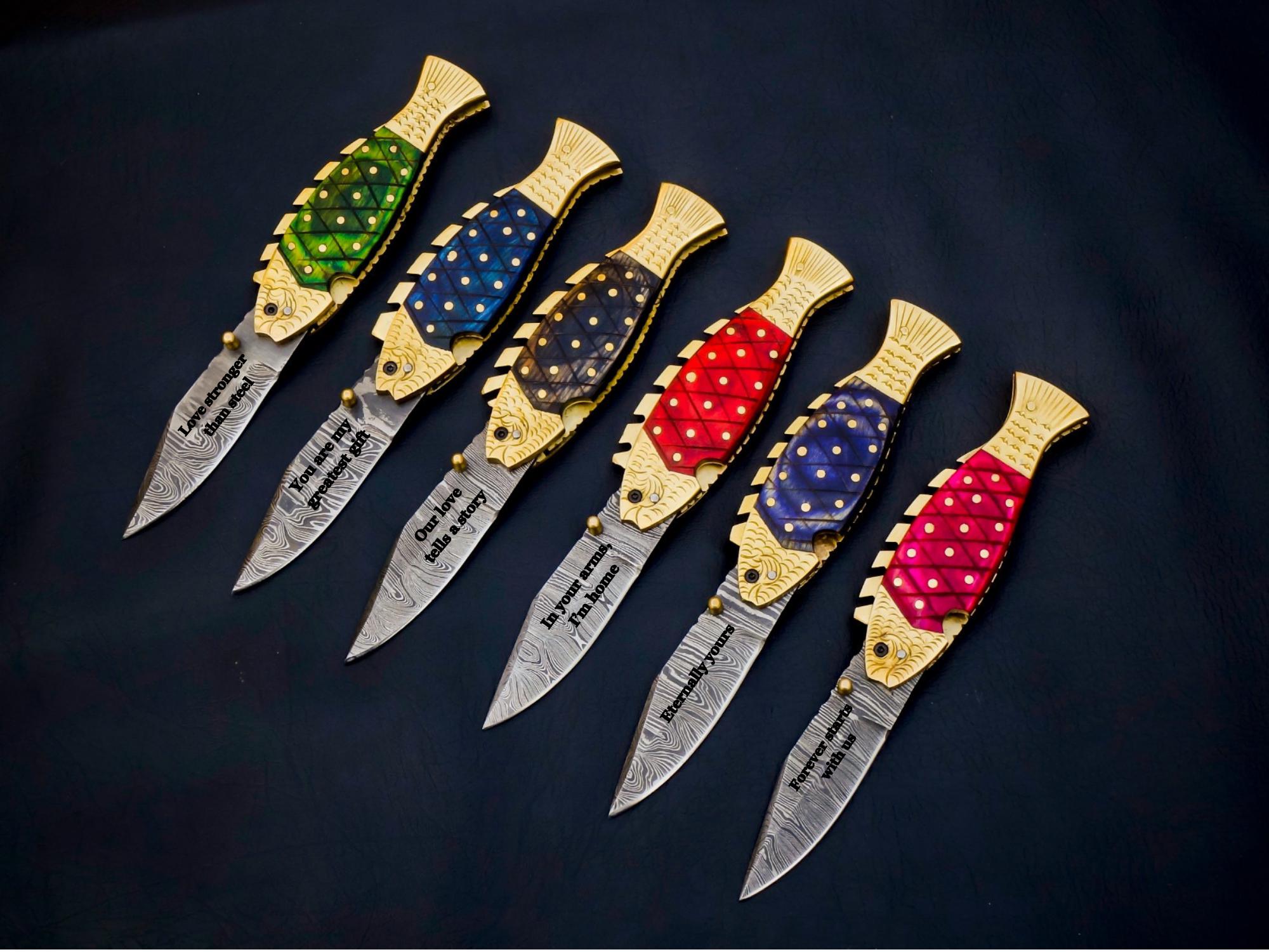Personalization Handmade Damascus Steel Fish Knife, Special Occasion Gift, Anniversary gift for Husband, boyfriend, Father's Day gift