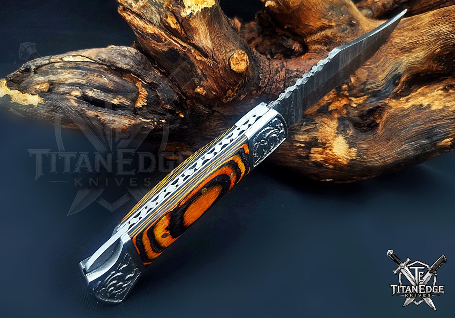 Handmade 7.25" Damascus Steel Pocket Knife, Folding EDC Hunting Knife, Pakkawood Handle, Groomsmen Gift With Leather Sheath