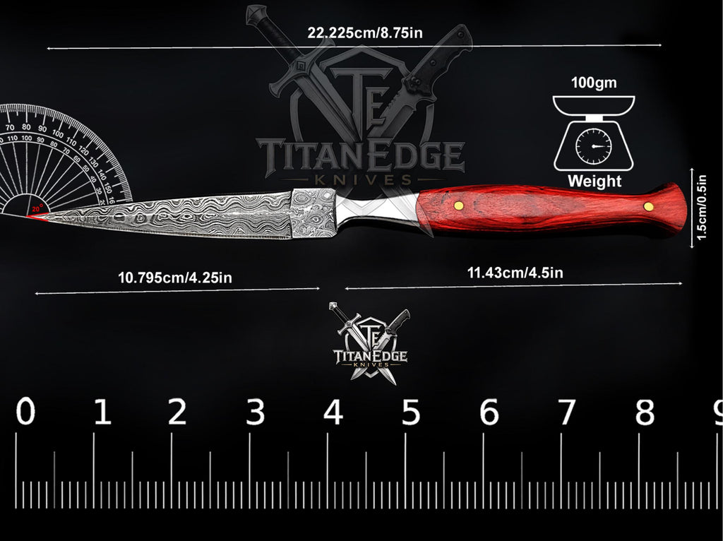 Personalized Handmade 8.75 Inch Damascus Steel Needle Point Dagger Boot Knife, Fixed Blade Boot Knife, Wood Handle, Men's Gift With Sheath