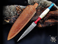 Personalized Handmade 8.75 Inch Damascus Steel Needle Point Dagger Knife, Fixed Blade Boot Knife, Wood & Bone Handle, Men's Gift With Sheath