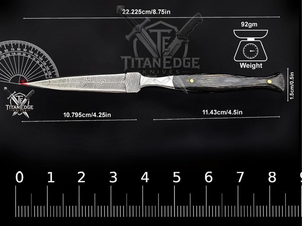 Personalized Handmade 8.75 Inch Damascus Steel Needle Point Dagger Boot Knife, Fixed Blade Boot Knife,  Wood Handle, Men's Gift With Sheath