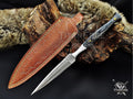 Personalized Handmade 8.75 Inch Damascus Steel Needle Point Dagger Boot Knife, Fixed Blade Boot Knife,  Wood Handle, Men's Gift With Sheath