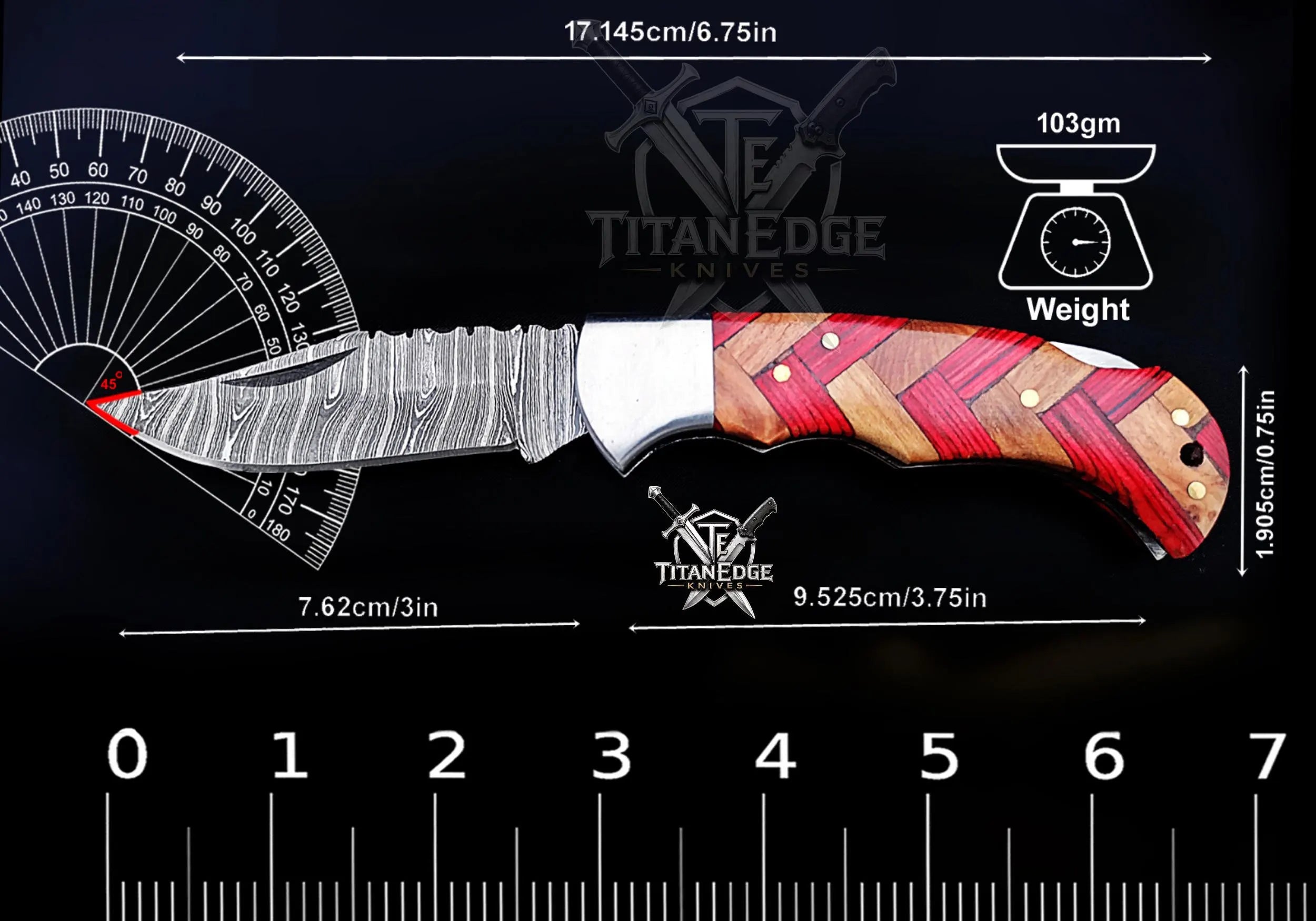 Personalized Handmade 6.75"Damascus Steel Pocket Knife, Folding EDC Hunting Knife, Wood Handle, Groomsmen Gift With Leather Sheath