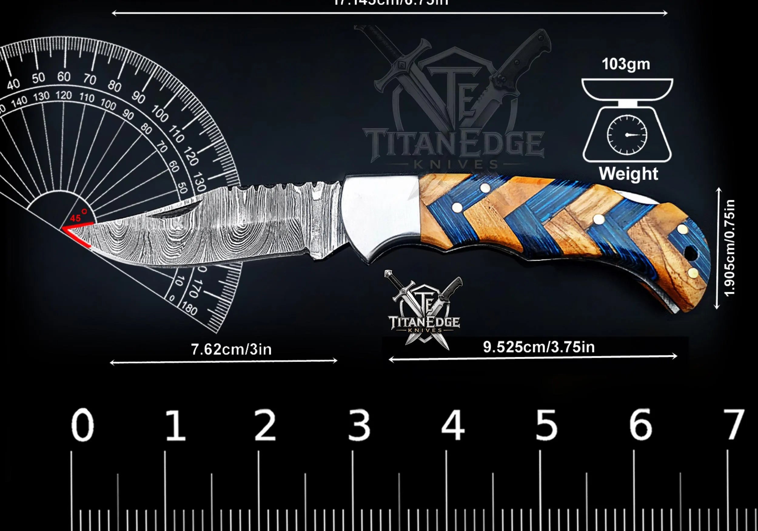 Personalized Handmade 6.75"Damascus Steel Pocket Knife, Folding EDC Hunting Knife, Resin Handle, Groomsmen Gift With Leather Sheath