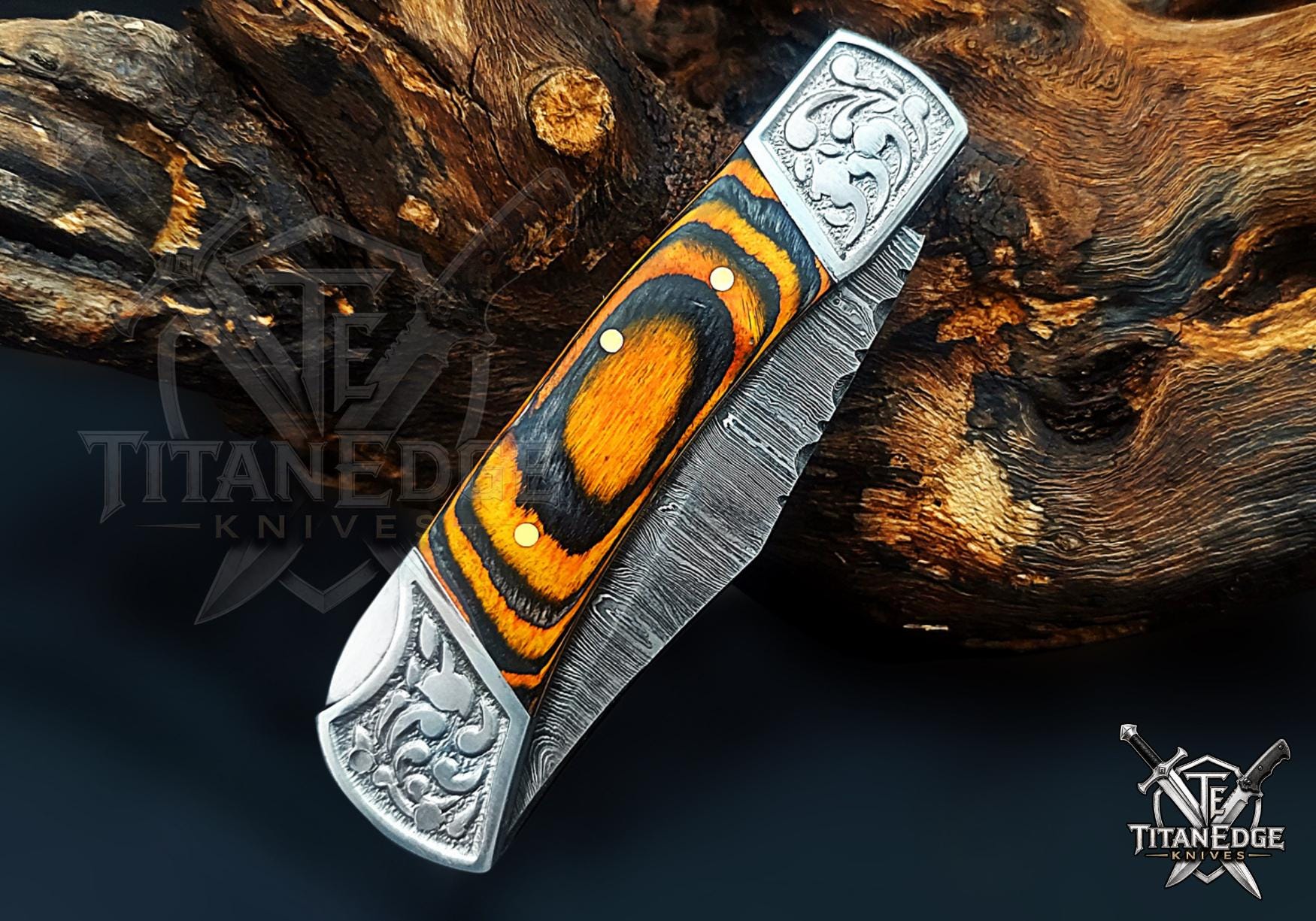 Handmade 7.25" Damascus Steel Pocket Knife, Folding EDC Hunting Knife, Pakkawood Handle, Groomsmen Gift With Leather Sheath